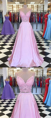 A Line V Neck 2 Pieces Pink Lace Corset Prom Dresses, Pink 2 Pieces Lace Corset Formal Graduation Evening Dresses, C0125 outfit, Formal Dress Long Gowns