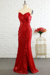 Sheath Sweetheart Red Sequins Corset Prom Dress with Sequins Gowns, Bridesmaid Dress Style