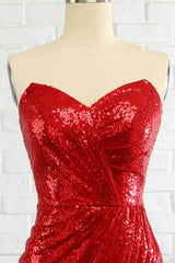 Sheath Sweetheart Red Sequins Corset Prom Dress with Sequins Gowns, Bridesmaid Dresses Styles