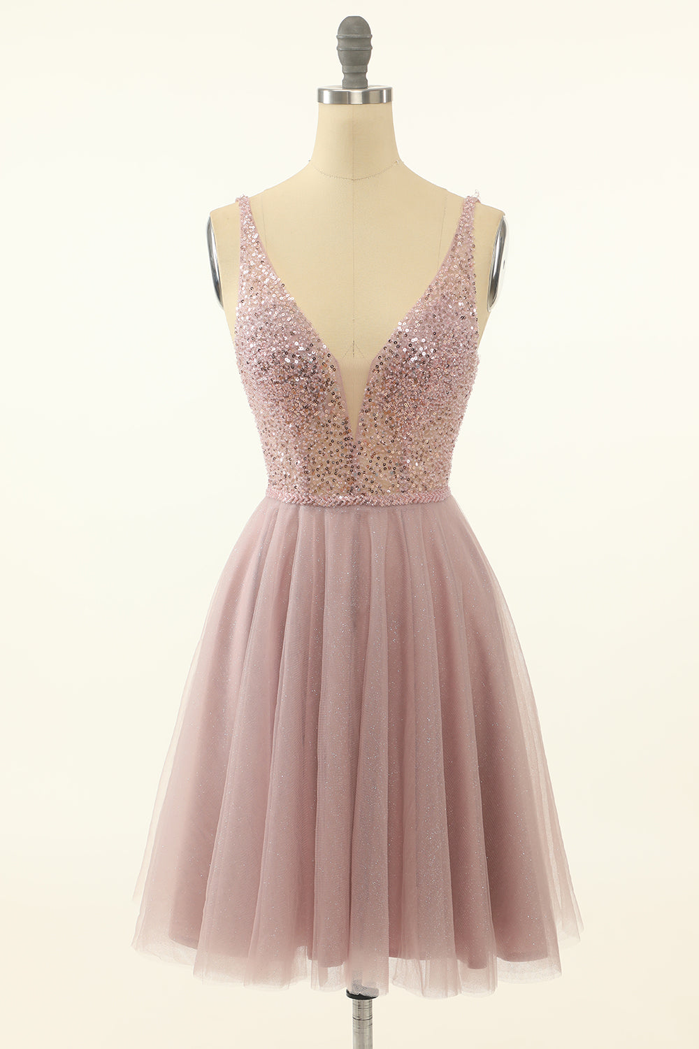 Blush Tulle & Sequins Cute Corset Homecoming Dress outfit, Prom Dresses