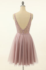 Blush Tulle & Sequins Cute Corset Homecoming Dress outfit, Wedding Dress