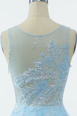 Blue Beading Tulle Corset Prom Dress outfits, Prom Dresses Blush