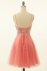 Blush Appliques Tulle Cute Corset Homecoming Dress outfit, Prom Dresses 2046 Long