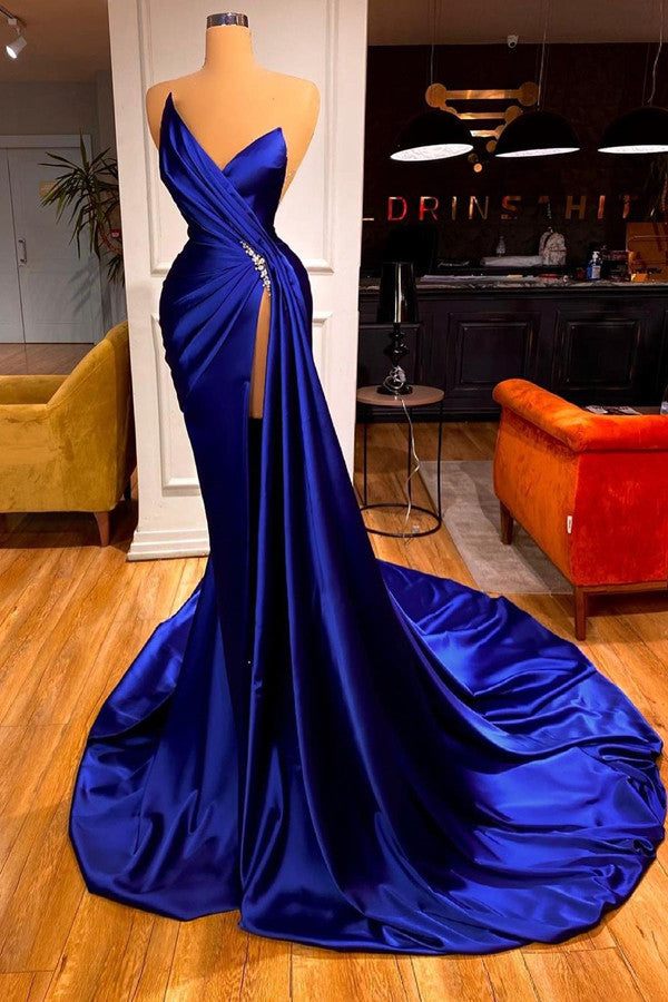 Glamorous Royal Blue Sweetheart Corset Prom Dress Mermaid Long Evening Gowns With Split outfit, Party Dress Mini