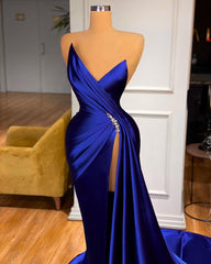 Glamorous Royal Blue Sweetheart Corset Prom Dress Mermaid Long Evening Gowns With Split outfit, Party Dresses Mini