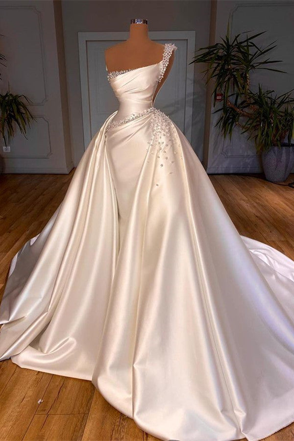 Glamorous One Shoulder Pearl Corset Wedding Dress Overskirt Bridal Gowns On Sale outfits, Wedding Dress Style 2026