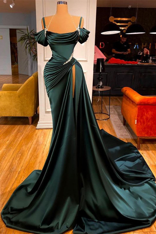 Stunning Off-the-Shoulder Mermaid Corset Prom Dress Ruffles With High Split outfit, Party Dress For Cocktail