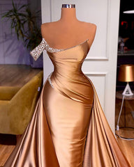 Chic One Shoulder Beaded Mermaid Corset Prom Dress With Court Train Gowns, Party Dresses For Summer