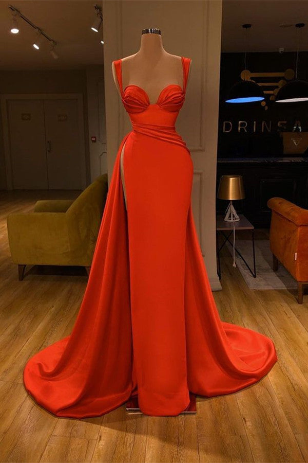 Beautiful Red Starps Sweetheart Long Corset Prom Dress With Split outfit, Party Dress Codes