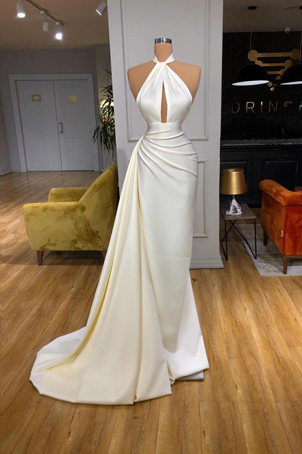 Ivory Halter Long Evening Corset Prom Dress With Split Detachable Train outfit, Party Dress Australia