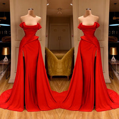 Sexy Red Off-the-Shoulder Long Corset Prom Dress With Split Online outfits, Party Dresses For Wedding