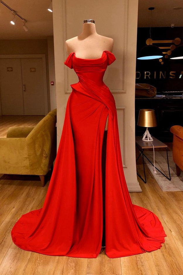 Sexy Red Off-the-Shoulder Long Corset Prom Dress With Split Online outfits, Party Dress For Wedding