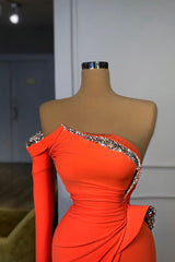 Long sleeves Strapless Orange Sequined Long Corset Prom Dress outfits, Party Dresses Outfit Ideas