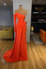 Long sleeves Strapless Orange Sequined Long Corset Prom Dress outfits, Party Dresses Outfits Ideas