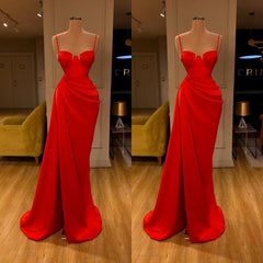 Gorgeous Spaghetti Strap Unique Round Cup High split Red Corset Prom Dress outfits, Party Dress Size 202