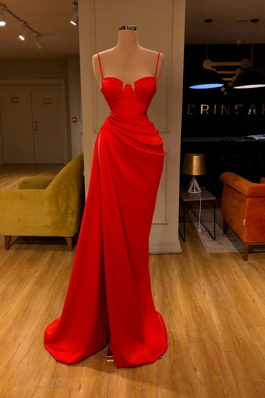 Gorgeous Spaghetti Strap Unique Round Cup High split Red Corset Prom Dress outfits, Party Dress Size 198