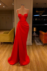 Gorgeous Spaghetti Strap Unique Round Cup High split Red Corset Prom Dress outfits, Party Dress Size 198
