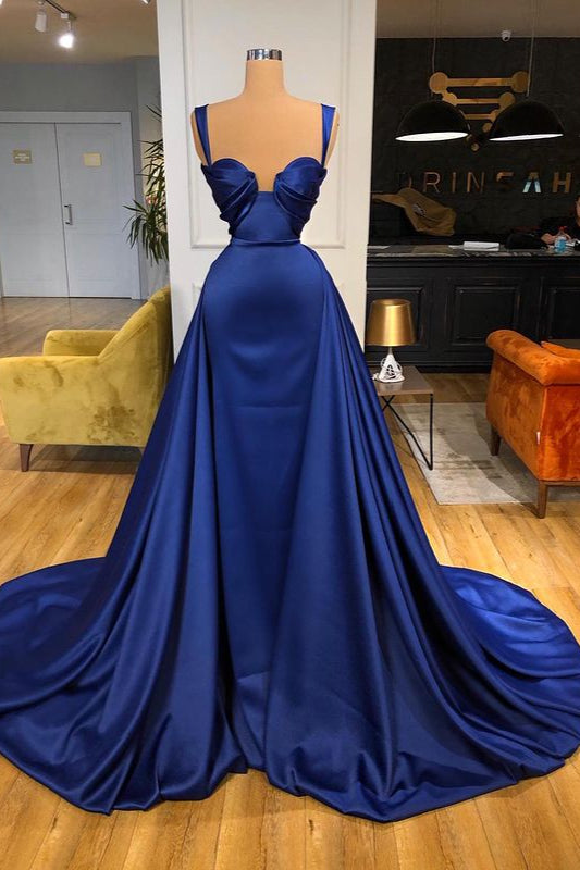 Chic Royal Blue Straps Sweetheart Corset Prom Dress Overskirt With Detachable Train outfit, Party Dress Website