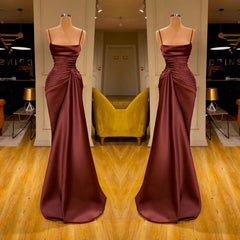 Burgundy Spaghetti-Straps Mermaid Ruffles Corset Prom Dress Long Gowns, Party Dress Online Shopping