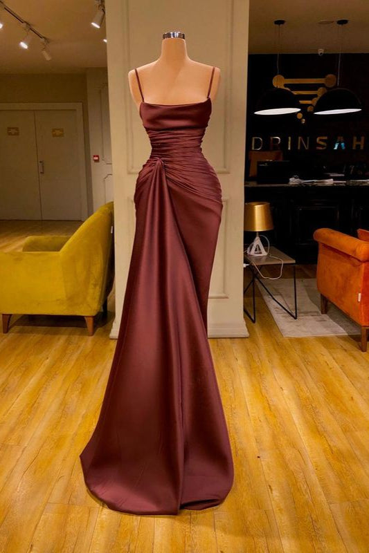 Burgundy Spaghetti-Straps Mermaid Ruffles Corset Prom Dress Long Gowns, Party Dresses Online Shop