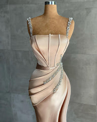 Straps Beadings Long Mermaid Corset Prom Dress Split Evening Gowns outfit, Party Dresses Winter