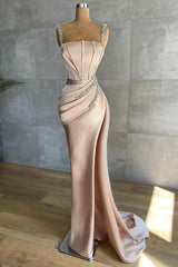 Straps Beadings Long Mermaid Corset Prom Dress Split Evening Gowns outfit, Party Dress Winter