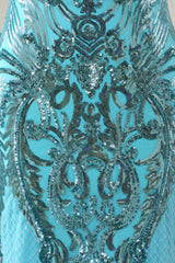 Blue Mermaid Sequin Long Corset Prom Dress outfits, Prom Dresses Two Piece