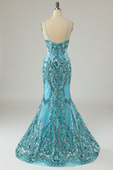Blue Mermaid Sequin Long Corset Prom Dress outfits, Summer Dress