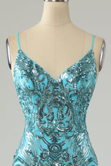 Blue Mermaid Sequin Long Corset Prom Dress outfits, Prom Dress Gold