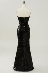 Black Strapless Sequined Mermaid Corset Prom Dress outfits, Prom Dresses Curvy