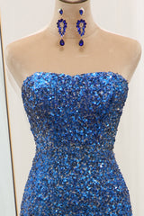 Sparkly Ombre Blue Mermaid Strapless Long Sequin Corset Prom Dress outfits, Prom Dress Sleeves