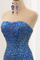 Sparkly Ombre Blue Mermaid Strapless Long Sequin Corset Prom Dress outfits, Prom Dresses 22