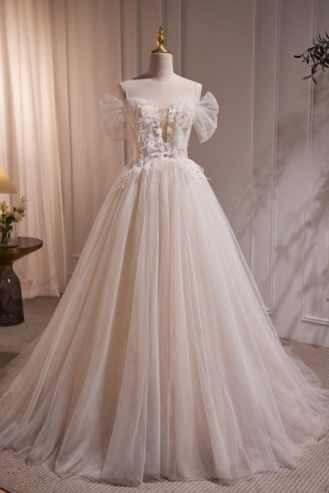 Charming Ivory A-Line Corset Ball Gown Tulle Long Corset Wedding Dresses outfit, Wedding Dresses Open Back