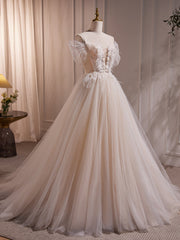 Charming Ivory A-Line Corset Ball Gown Tulle Long Corset Wedding Dresses outfit, Wedding Dress Open Back