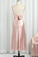 Classic Pink Spaghetti Straps Midi Party Dresss outfit, Unique Wedding Dress
