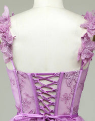 Cute Purple A-Line Lace Up Tulle Corset Homecoming Dress With Appliques Gowns, Formal Dresses Elegant Classy