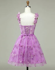 Cute Purple A-Line Lace Up Tulle Corset Homecoming Dress With Appliques Gowns, Formal Dresses For Winter