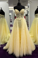 Cute Sweetheart Lace Appliques Tulle Long Corset Prom Dress outfits, Bridesmaids Dress Long