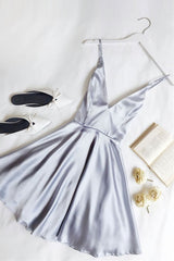 Cute Light Blue V Neck Satin Short Light Blue Corset Homecoming Dresses outfit, Formal Dress Boutique