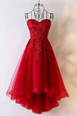 Cute Red Tulle Sweetheart Strapless Corset Homecoming Dresses With Lace Short Corset Prom Dresses outfit, On Shoulder Dress
