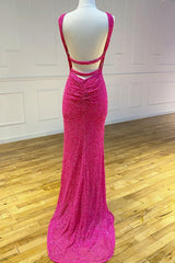 Cross Front Hot Pink Sequins Mermaid Long Corset Formal Dress outfit, Non Traditional Wedding Dress