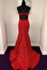 Halter Mermaid Red Sequins Long Dress outfit, Formal Dresses Website