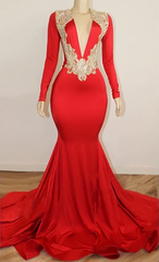 Black Girl Corset Prom Dresses, Long Sleeve Red Corset Prom Dresses With Beads Crystals V Neck Open Back Sexy Evening Gowns outfit, Formal Dresses Modest