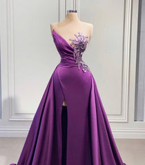 Purple Mermaid Dress With High Slit Detachable Train Corset Wedding Reception Dress, Satin Lace Corset Wedding Dress, African Corset Prom Dress, Evening Dress outfit, Wedding Dress With Sleeve