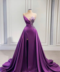 Purple Mermaid Dress With High Slit Detachable Train Corset Wedding Reception Dress, Satin Lace Corset Wedding Dress, African Corset Prom Dress, Evening Dress outfit, Wedding Dress Accessory