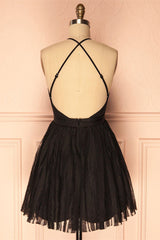 Deep V Neck Short Black Tulle Corset Homecoming Dress outfit, Party Dress Dress