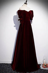 Modest Burgundy Long Corset Prom Dresses with Short Sleeves Vintage Evening Gown outfits, Club Outfit
