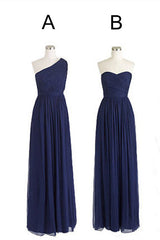 Elegant A-Line Navy Blue Chiffon Long Corset Bridesmaid Dress outfit, Party Dress For Teenage Girl