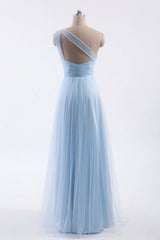 One Shoulder Sweetheart Ice Blue Corset Bridesmaid Dress outfit, Flower Dress