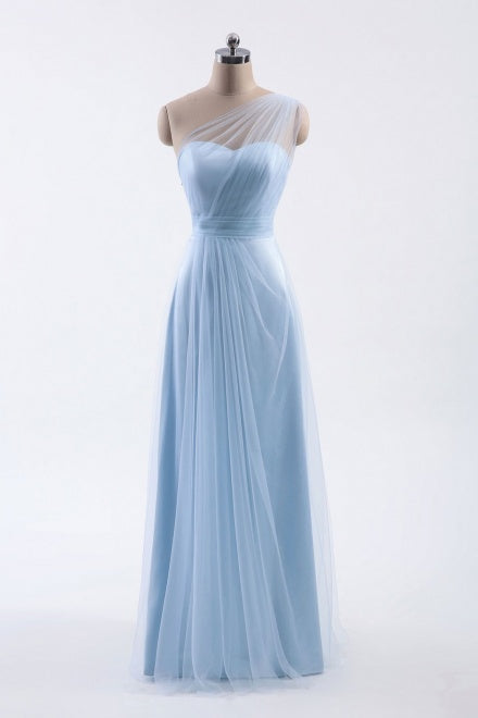 One Shoulder Sweetheart Ice Blue Corset Bridesmaid Dress outfit, Prom Gown